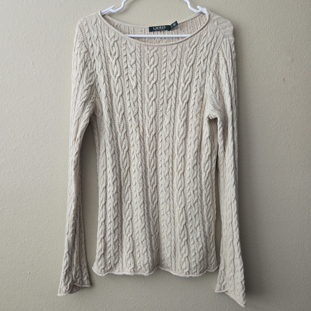 POLO RALPH‎ LAUREN Cable Knit Sweater Women’s L Quiet Luxury Minimalist Academia